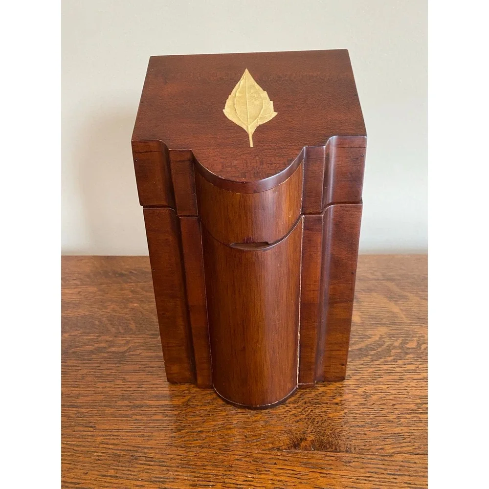 Selamat Designs wood organizer box leaf motif Georgian Walnut k15